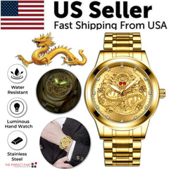 Business Gift Waterproof Gold Men's Diamond Quartz Watch Classic Stainless Steel