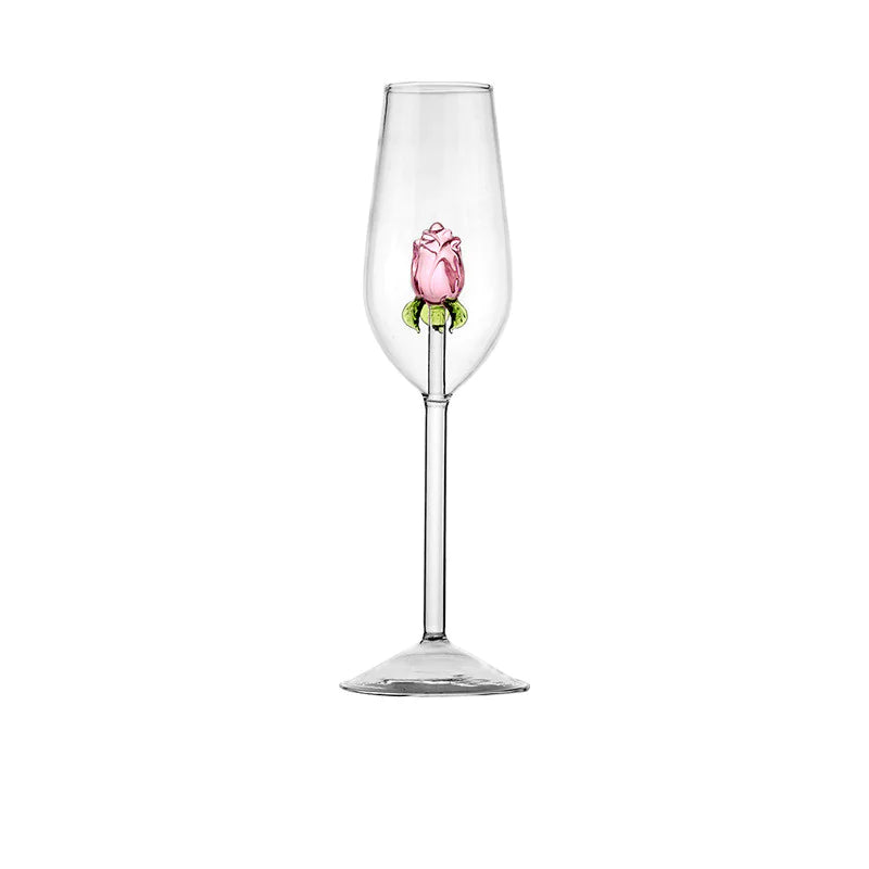 Decorative Rose Wine Glass